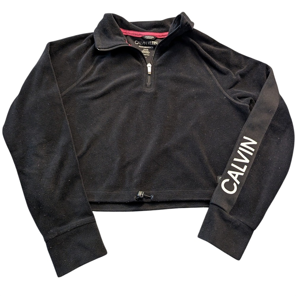 Calvin Klein Performance Black Fleece Cropped Quarter Zip Pullover Logo Medium